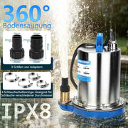 XIIW pompe à eau claire sans fil 300 W avec 2× batteries 4 Ah – pompe submersible en acier inoxydable, 80 l/min, 16 m, IPX8, 1 pouce, pour piscine, bassin, cave et récupérateur d’eau de pluie