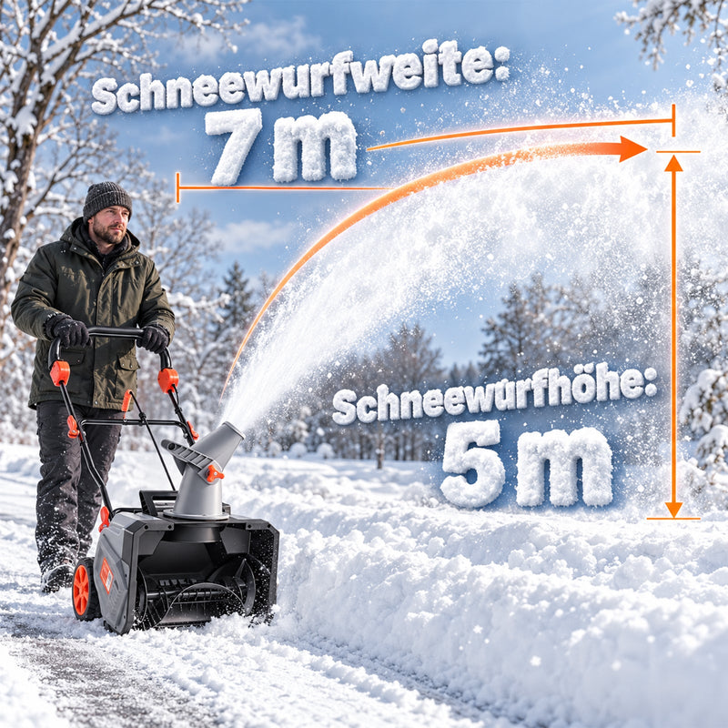 XIIW Akku-Schneefräse 1400W, 46 cm Räumbreite, 2×20V 4,0Ah Akkus, 7 m Wurfweite, bürstenlos, 180° Auswurf