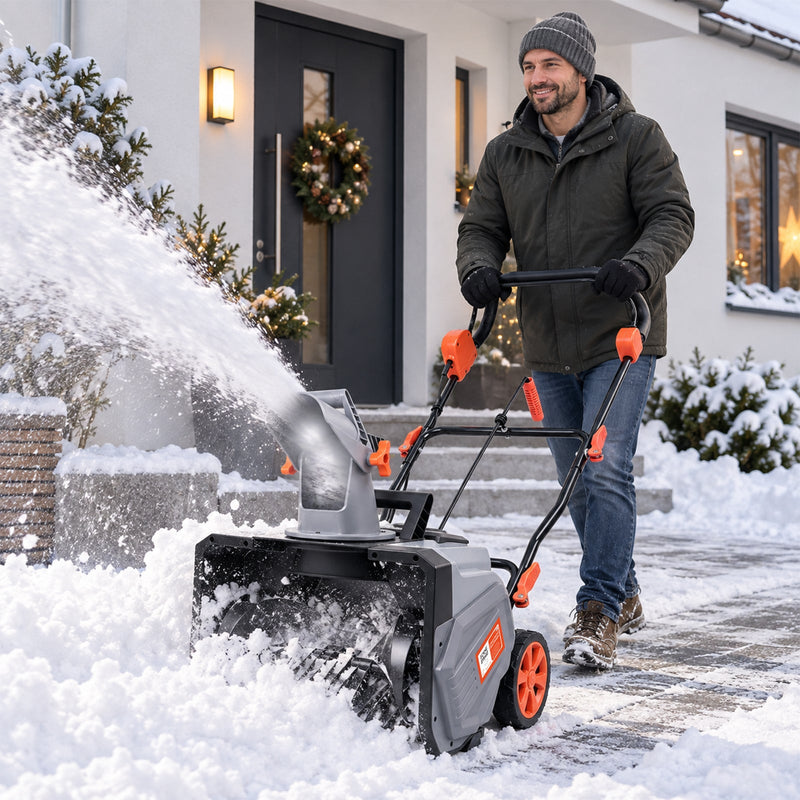 XIIW Akku-Schneefräse 1400W, 46 cm Räumbreite, 2×20V 4,0Ah Akkus, 7 m Wurfweite, bürstenlos, 180° Auswurf