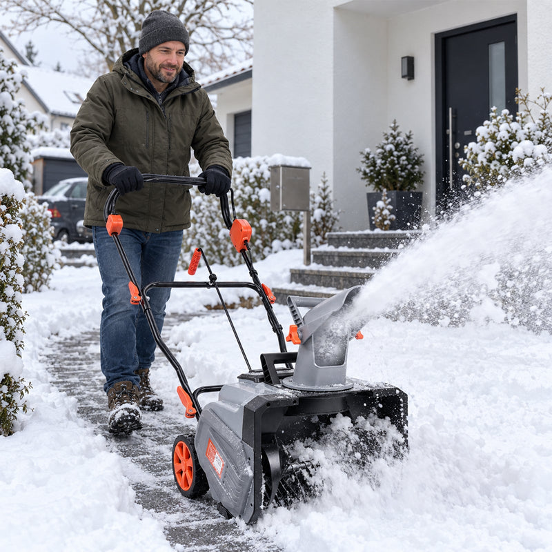 XIIW Akku-Schneefräse 1400W, 46 cm Räumbreite, 2×20V 4,0Ah Akkus, 7 m Wurfweite, bürstenlos, 180° Auswurf