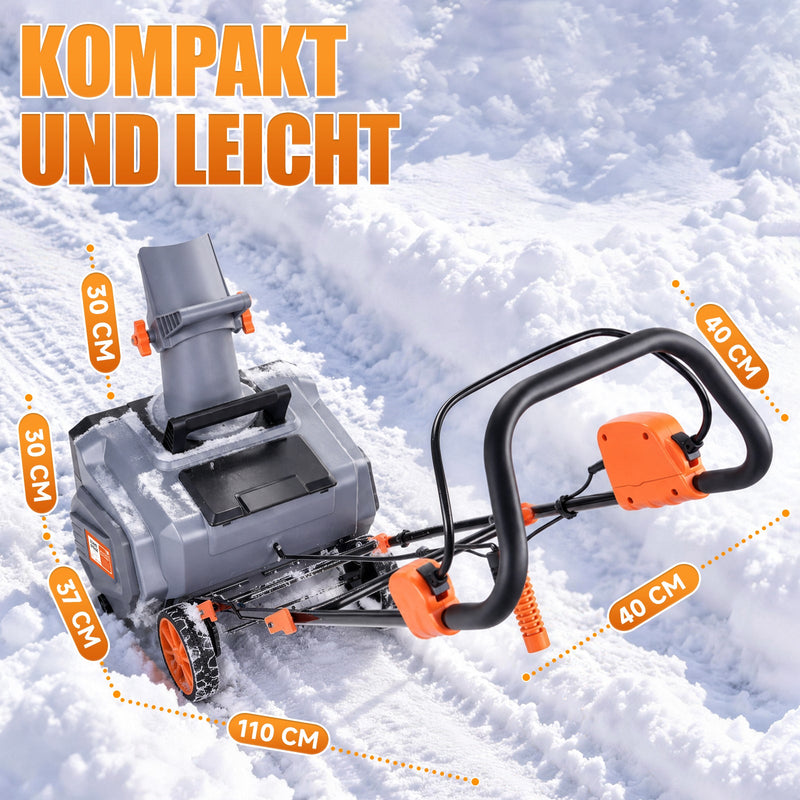 XIIW Akku-Schneefräse 1400W, 46 cm Räumbreite, 2×20V 4,0Ah Akkus, 7 m Wurfweite, bürstenlos, 180° Auswurf