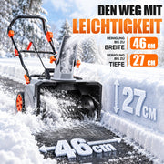 XIIW Akku-Schneefräse 1400W, 46 cm Räumbreite, 2×20V 4,0Ah Akkus, 7 m Wurfweite, bürstenlos, 180° Auswurf