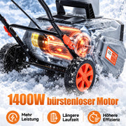XIIW Akku-Schneefräse 1400W, 46 cm Räumbreite, 2×20V 4,0Ah Akkus, 7 m Wurfweite, bürstenlos, 180° Auswurf