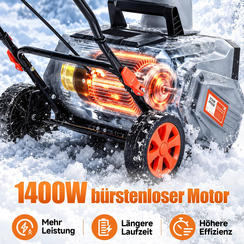 XIIW Akku-Schneefräse 1400W, 46 cm Räumbreite, 2×20V 4,0Ah Akkus, 7 m Wurfweite, bürstenlos, 180° Auswurf
