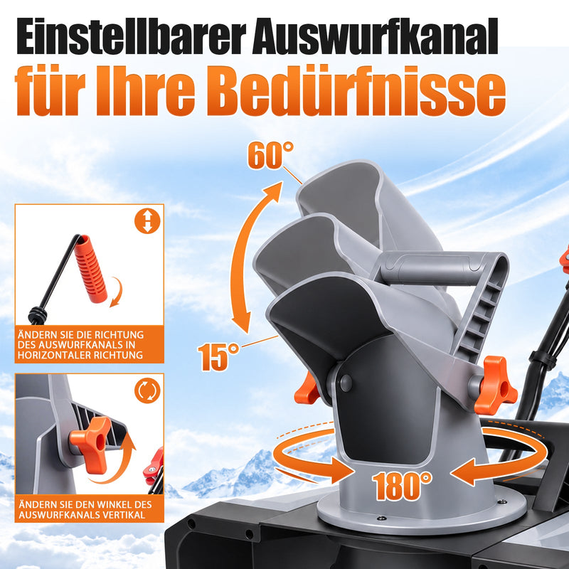 XIIW Akku-Schneefräse 1400W, 46 cm Räumbreite, 2×20V 4,0Ah Akkus, 7 m Wurfweite, bürstenlos, 180° Auswurf