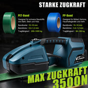 XIIW Cordless Strapping Tool 3500 N, PET/PP 10–16 mm, 2×5000 mAh, Electric Strapping Machine with Digital Display
