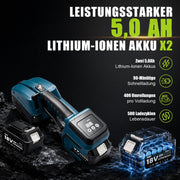 XIIW Cordless Strapping Tool 3500 N, PET/PP 10–16 mm, 2×5000 mAh, Electric Strapping Machine with Digital Display