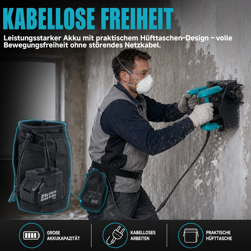 XIIW Akku Wandfräse 1600W, Akku Putzfräse & Sanierungsfräse 0–4 mm, 120 mm, 3×4,0Ah Akku, Seitenfräser, 1000–4000 U/min