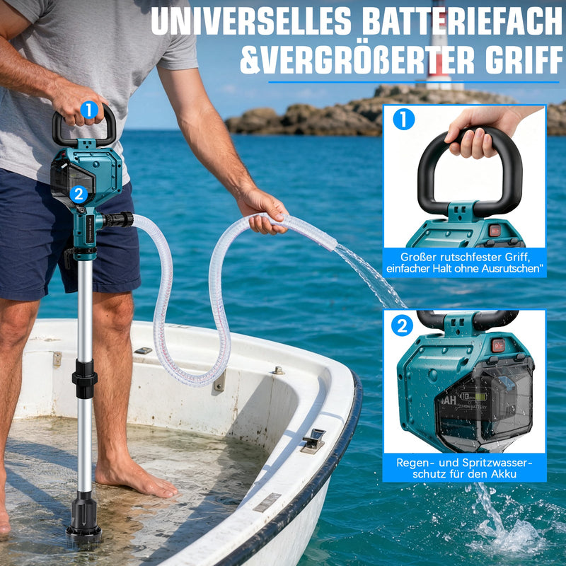 XIIW accu-waterpomp met 2×4Ah-accu's, 3600 l/u, 10 m opvoerhoogte, 3/4 inch – transferpomp voor regenton, zwembad, kelder en tuin