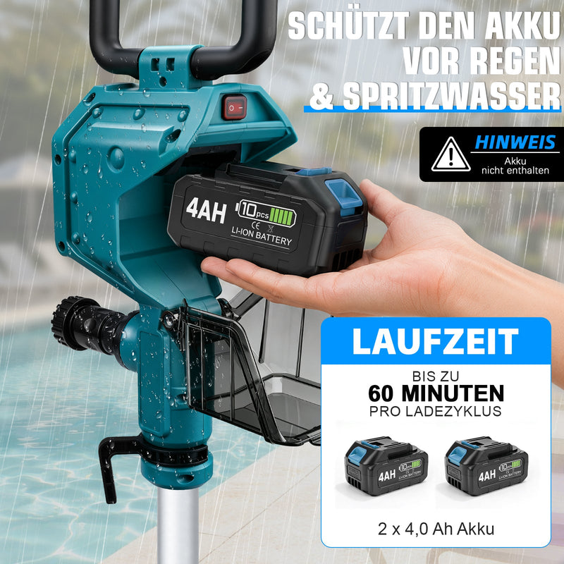 XIIW accu-waterpomp met 2×4Ah-accu's, 3600 l/h, 10 m opvoerhoogte, 3/4 inch – transferpomp voor regenton, zwembad, kelder & tuin