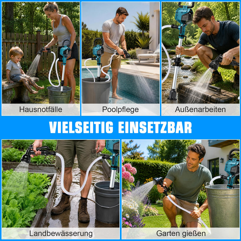 XIIW accu-waterpomp met 2×4Ah-accu's, 3600 l/u, 10 m opvoerhoogte, 3/4 inch – transferpomp voor regenton, zwembad, kelder & tuin