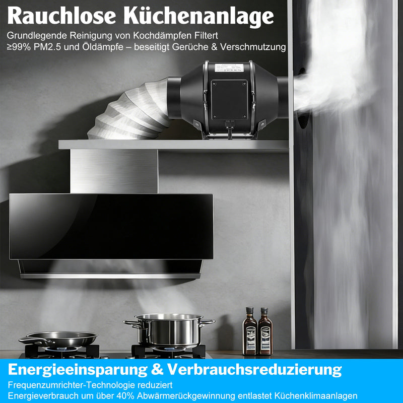 XIIW EC Rohrventilator 150 mm WLAN, 683 m³/h, 70W Inline Rohrlüfter mit Temperatur- & Feuchtigkeitssensor, Timer, IP44