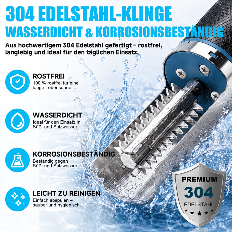 XIIW Elektrischer Fischentschupper 650W 7500 U/min, Fischschupper mit 304 Edelstahl, abwaschbar, 180° Schutzhaube, 2200mAh Akku
