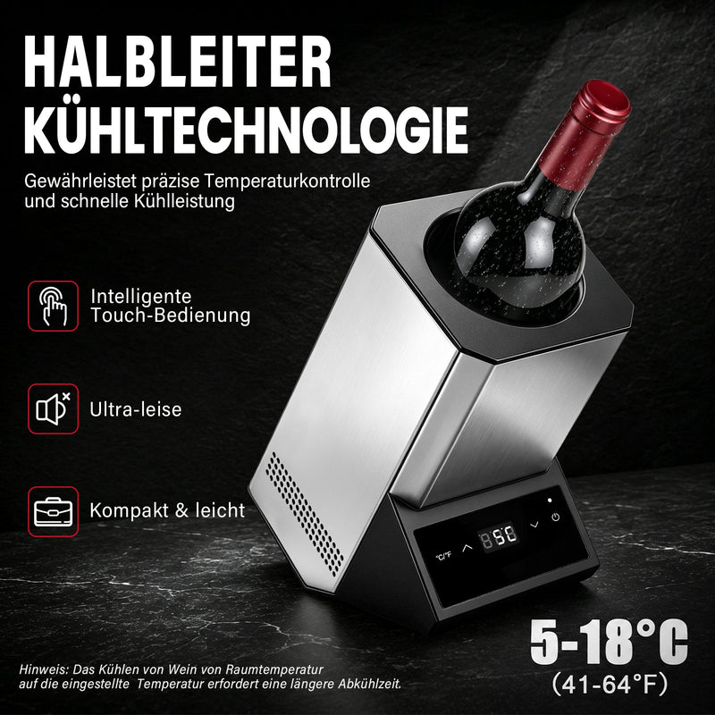 XIIW Elektrischer Weinkühler 5–18 °C, Flaschenkühler bis Ø92 mm mit Touchscreen, 39 dB für Wein, Sekt & Champagner