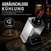 XIIW Elektrischer Weinkühler 5–18 °C, Flaschenkühler bis Ø92 mm mit Touchscreen, 39 dB für Wein, Sekt & Champagner