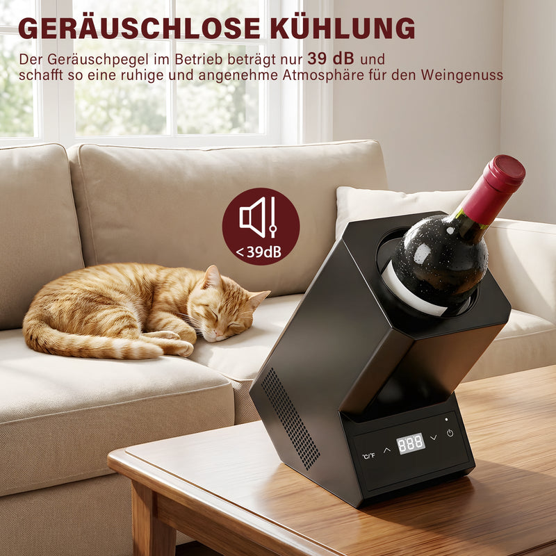 XIIW Elektrischer Weinkühler mit Touchscreen 5 - 18℃ | Leiser Flaschenkühler 39dB für Wein & Champagner | Smarter Weintemperierer Schwarz