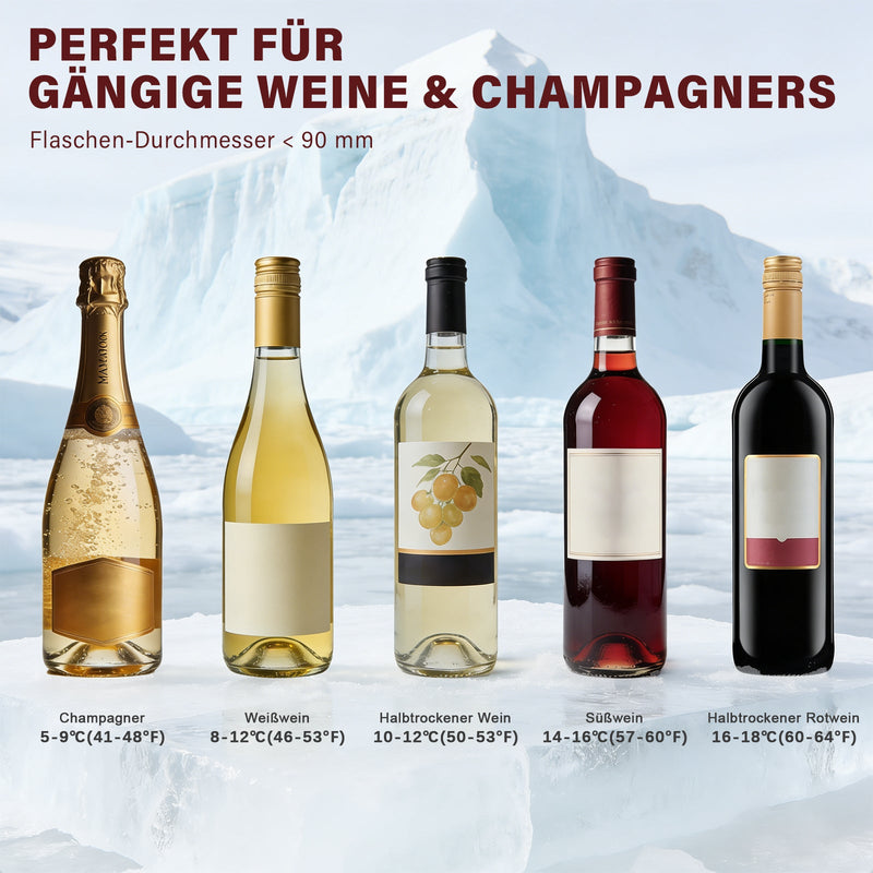 XIIW Elektrischer Weinkühler mit Touchscreen 5 - 18℃ | Leiser Flaschenkühler 39dB für Wein & Champagner | Smarter Weintemperierer Schwarz