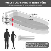 XIIW Höhenverstellbares Wand - Bügelbrett – Klappbar und Platzsparend für kleine Wohnungen – 92 x 31 cm, bis 15 kg