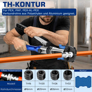 XIIW Hydraulische Presszange 80 kN, V- & TH-Kontur 12–32 mm, 14-teiliges Rohrpresszangen-Set mit Rohrschneidern und Entgrater