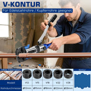XIIW Hydraulische Presszange 80 kN, V- & TH-Kontur 12–32 mm, 14-teiliges Rohrpresszangen-Set mit Rohrschneidern und Entgrater