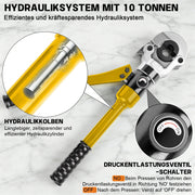 Pince à sertir hydraulique pour tubes XIIW 100 kN avec 9 mâchoires de sertissage – profil V et TH 12–32 mm, kit complet avec coupe-tube, ébavureur et mallette