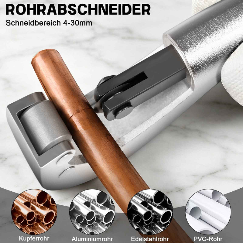 Pince à sertir hydraulique XIIW 100 kN avec 9 mâchoires de sertissage – contours V et TH 12–32 mm, kit complet avec coupe-tube, ébavureur et coffret