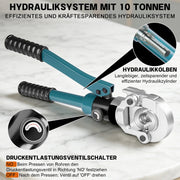 XIIW Hydraulische Rohrpresszange 100 kN – V-Kontur Set V12–V28 mit 5 Pressbacken, Rohrabschneider, Entgrater und Koffer