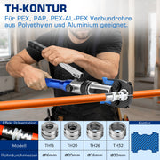 XIIW Hydraulische Rohrpresszange 80 kN, V- & TH-Kontur 12–32 mm, Presszangen-Set mit Rohrschneidern und Entgrater