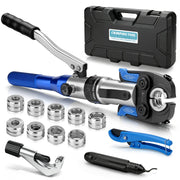 XIIW Hydraulische Rohrpresszange 80 kN, V- & TH-Kontur 12–32 mm, Presszangen-Set mit Rohrschneidern und Entgrater