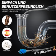 XIIW Rohrreinigungsspirale Ø12 mm 2x3 m, Abflussspirale mit 7 Köpfen, Handkurbel & Bohrmaschinenadapter, Rohre bis Ø80 mm