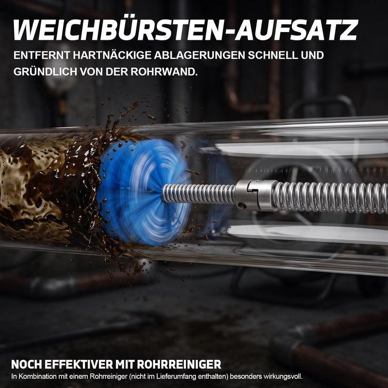XIIW Rohrreinigungsspirale Ø12 mm 2x3 m, Abflussspirale mit 7 Köpfen, Handkurbel & Bohrmaschinenadapter, Rohre bis Ø80 mm