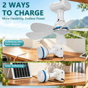 XIIW Solar Camping Ventilator mit LED Licht, 6000mAh Akku, Solarpanel, Fernbedienung & Timer, 3 Lichtfarben, für Zelt & Wohnmobil