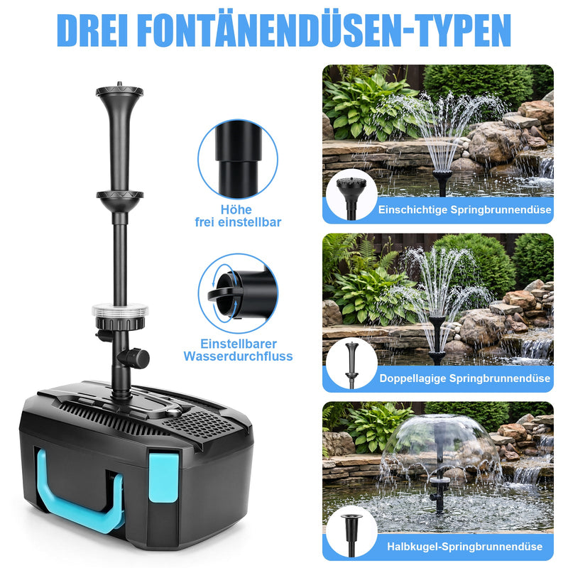 XIIW pond filter with UVC, 45W pump 3000 l/h, RGB light, 3 fountain nozzles & waterfall