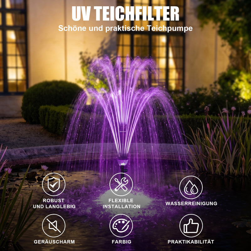 XIIW pond filter with UVC, 45W pump 3000 l/h, RGB light, 3 fountain nozzles & waterfall