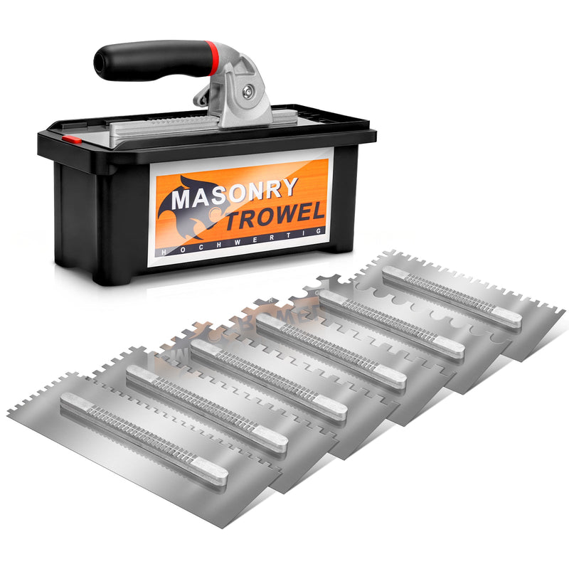 Zahnglättekelle Set – 6 austauschbare Klingen, ergonomischer Griff, ideal für Fliesen, Naturstein, Beton & Bodenbeläge