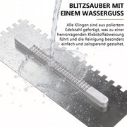 Zahnglättekelle Set – 6 austauschbare Klingen, ergonomischer Griff, ideal für Fliesen, Naturstein, Beton & Bodenbeläge