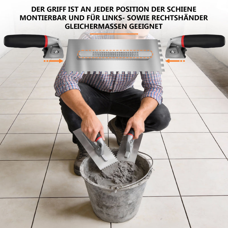 Zahnglättekelle Set – 6 austauschbare Klingen, ergonomischer Griff, ideal für Fliesen, Naturstein, Beton & Bodenbeläge