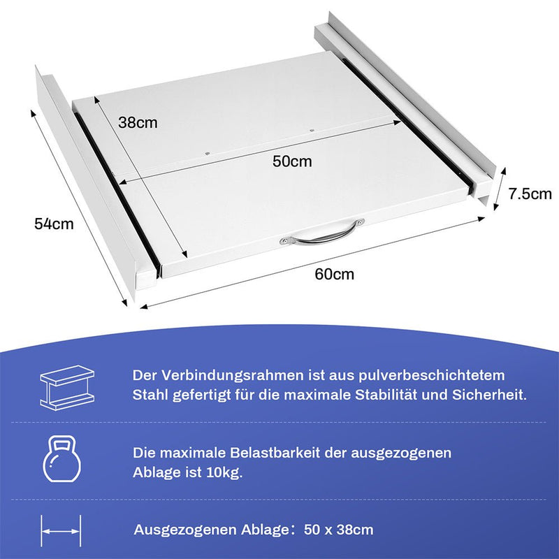 Zwischenbaurahmen mit Ausziehbarer Ablage aus Stahl | 60x54cm | Max.100kg für Waschmaschine Trockner