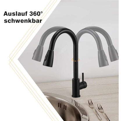 XIIW Spültischarmatur Mischbatterie | Einziehbarer Schlauch | 360° | mit Brause | Ausziehbar | 3 Sprühmodi| - XIIW