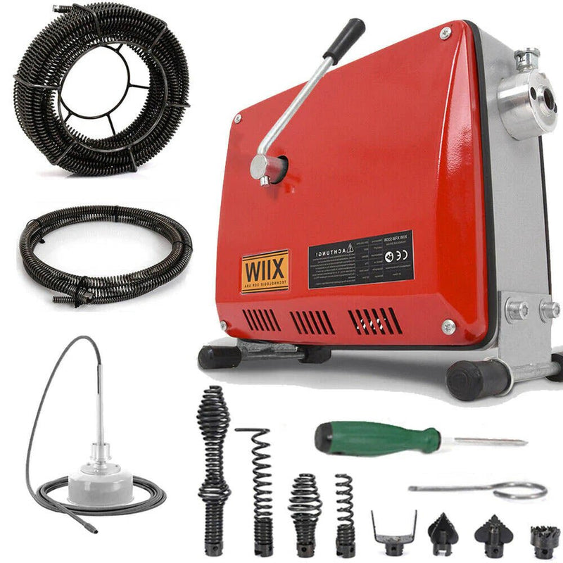 500W Rohrreinigungsmaschine mit 18,5m Ø16mm & 2,5m Ø10mm Spirale für Ø30 - 100mm Rohrleitungen