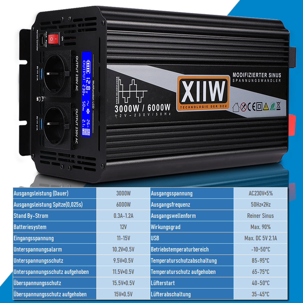 Wechselrichter 12V 230V 3000W/6000W sinus GC-INV15