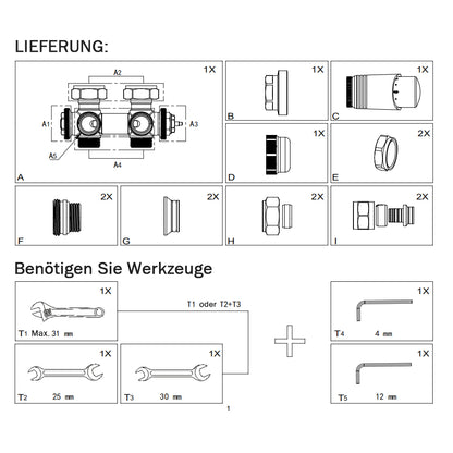 Multiblock Badheizkörper | Durchgang & Eck Form | 1/2 Zoll - XIIW