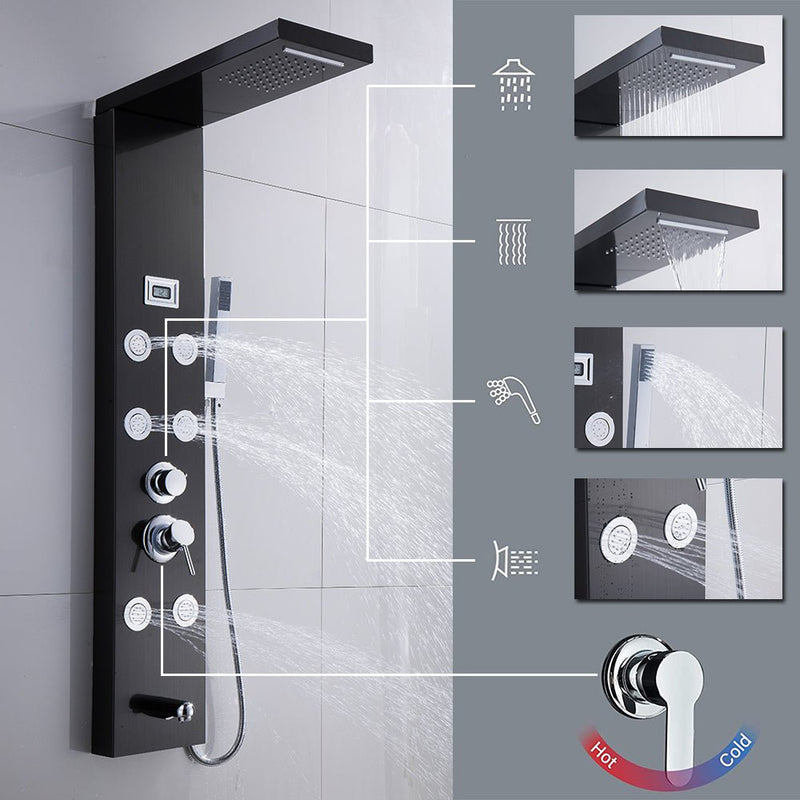 Edelstahl Duschpaneel - mit Regendusche Handbrause Massagedusche - Schwarz