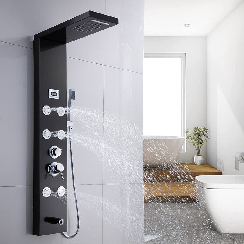 Edelstahl Duschpaneel - mit Regendusche Handbrause Massagedusche - Schwarz