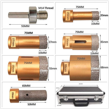 M14 Bohrkrone 20/27/35/55/68+Fingerfräser+HEX Adapter + 2x Diascheibe 125mm