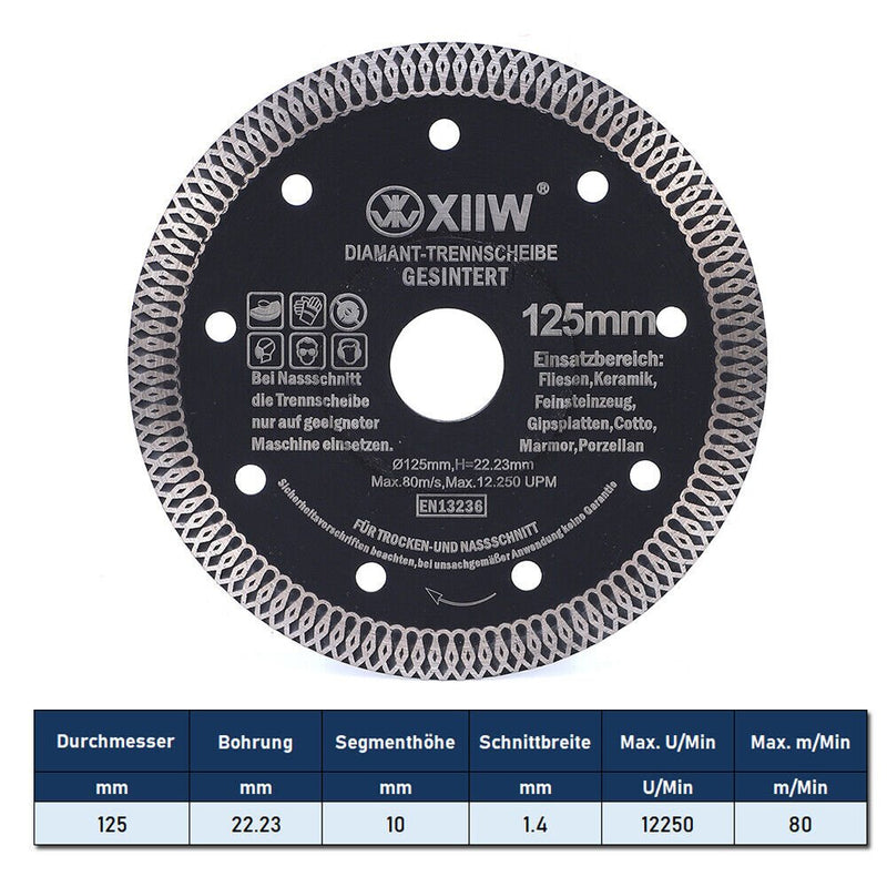 M14 Bohrkrone 20/27/35/55/68+Fingerfräser+HEX Adapter + 2x Diascheibe 125mm