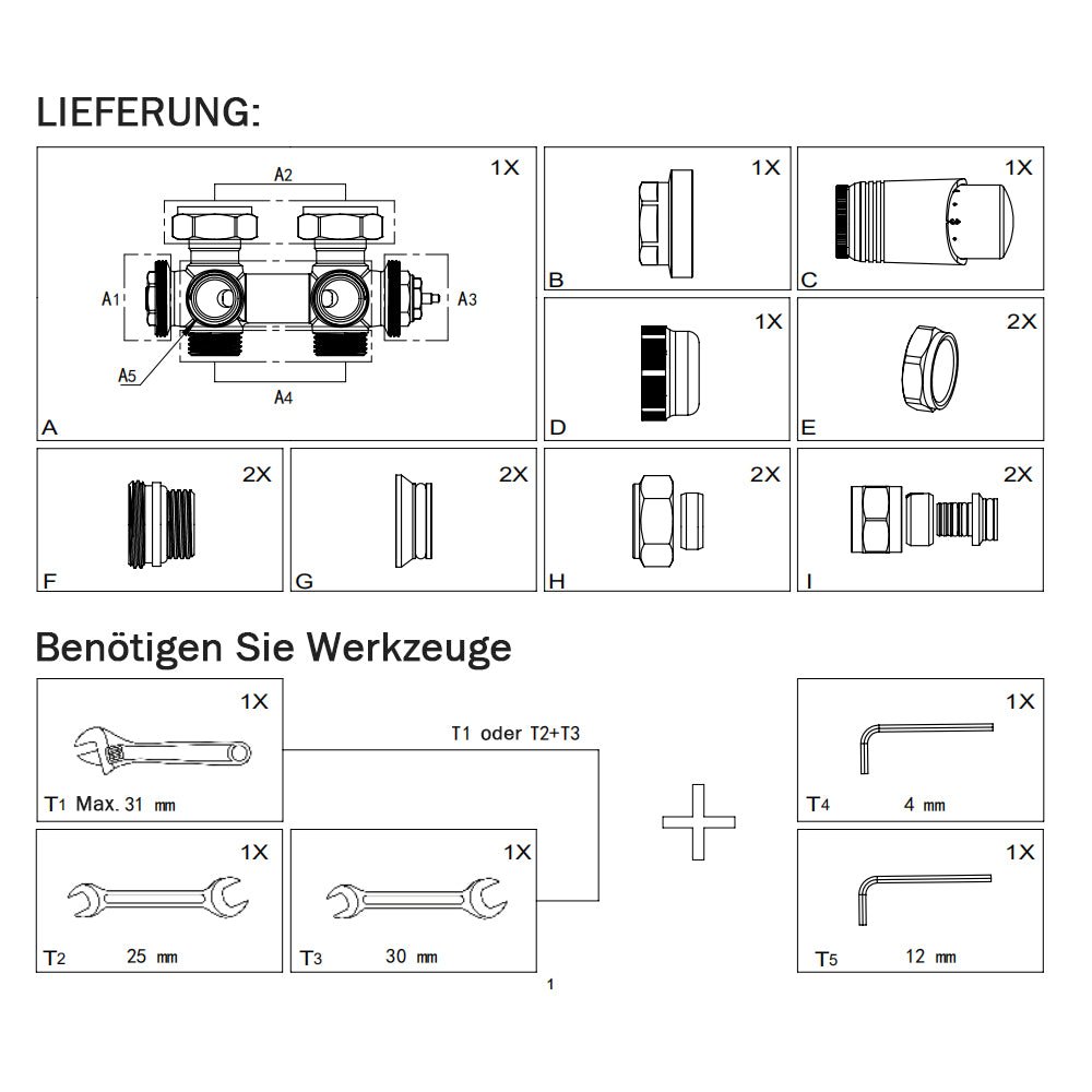 Multiblock Badheizkörper | Durchgang & Eck Form | 1/2 Zoll