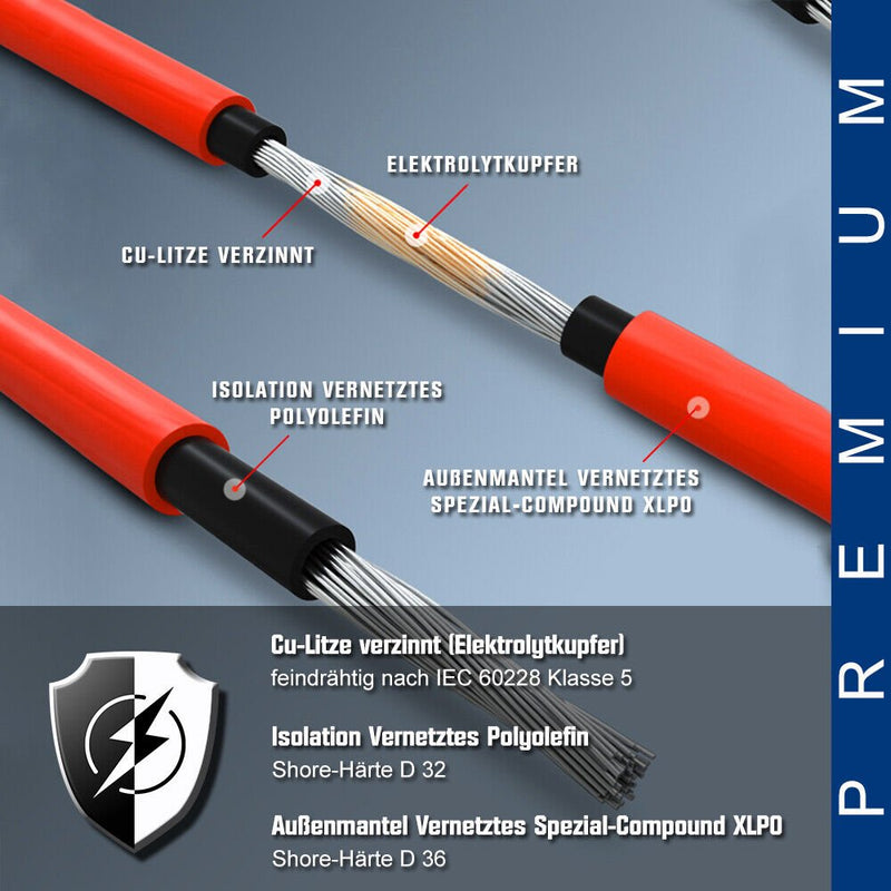 Photovoltaik Solarkabel | 4mm² 6mm² 10mm² | 10m 50m 100m | mit 3Paar MC4 Stecker