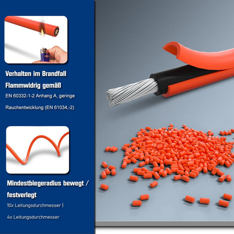 Photovoltaik Solarkabel | 4mm² 6mm² 10mm² | 10m 50m 100m | mit 3Paar MC4 Stecker