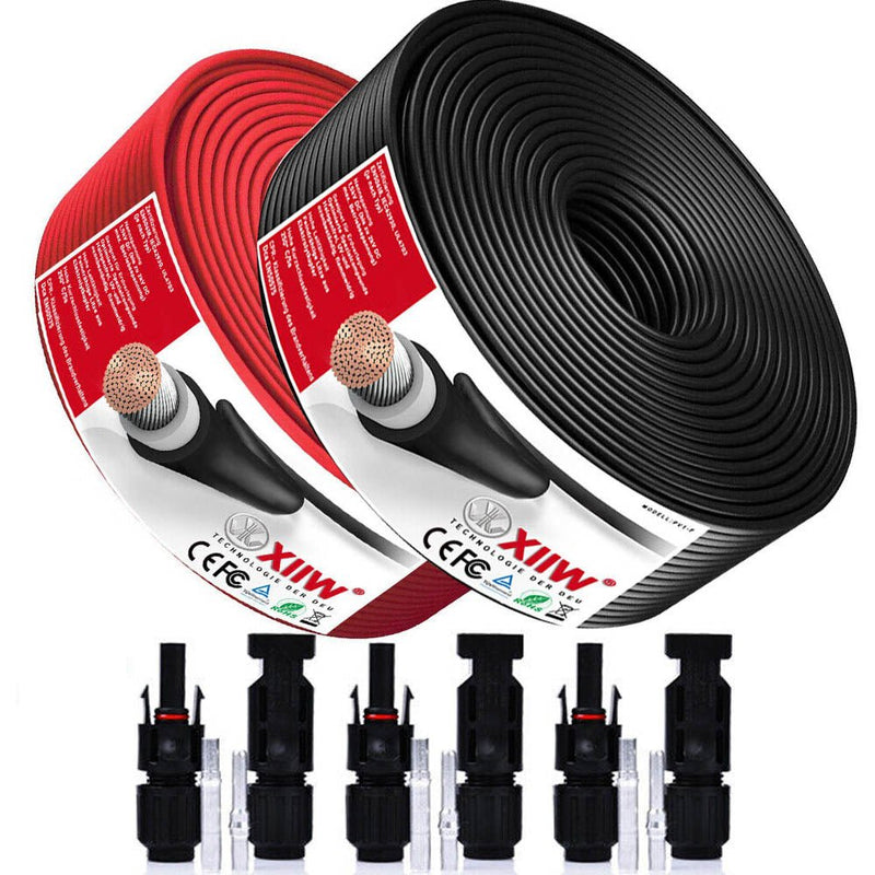 Photovoltaik Solarkabel | 4mm² 6mm² 10mm² | 10m 50m 100m | mit 3Paar MC4 Stecker